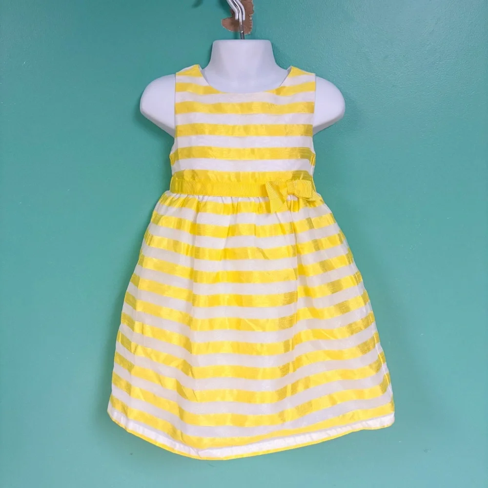 Dressed Up by Gymboree Yellow & White Striped Formal/Easter Dress 3T